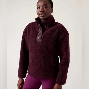 Athleta Cozy Sherpa Snap Sweatshirt Size Small Burgundy